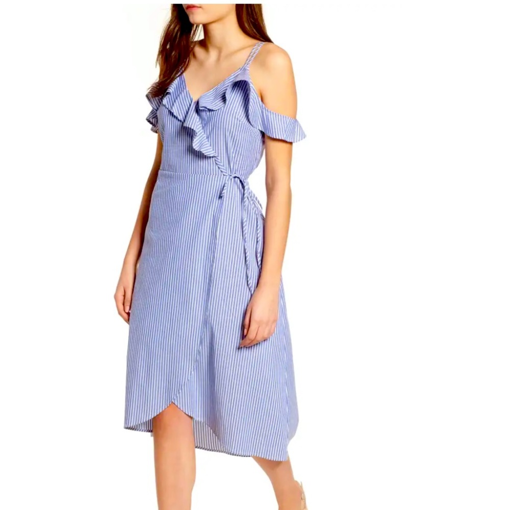 BP. Stripe Ruffle Wrap Dress